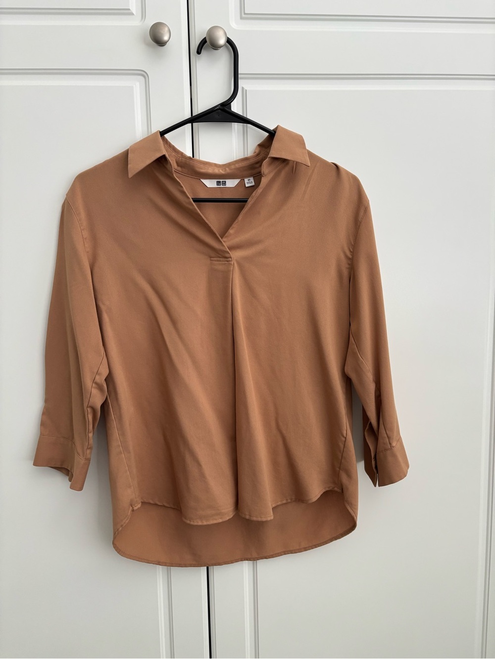 Uniqlo Camel V-Neck Collared Tunic Top